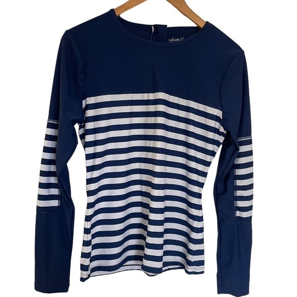 Cabana Life Other - Cabana Life Rash Guard Swim Shirt Top Medium M Navy Blue White Striped UPF 50+
